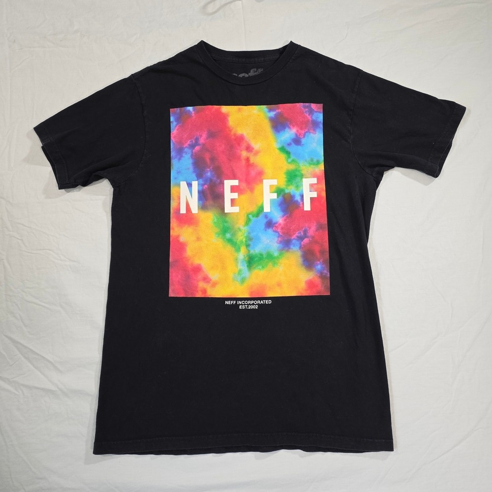 Neff Tie Dye Box Logo Graphic T-Shirt Medium Black Cotton Skate Streetwear